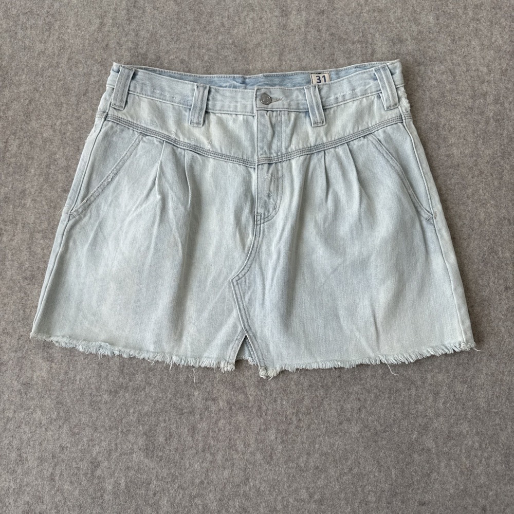 NWT Free People Sidecar Denim Mini Skirt Womens 31 Cotton Raw Hem Pleated